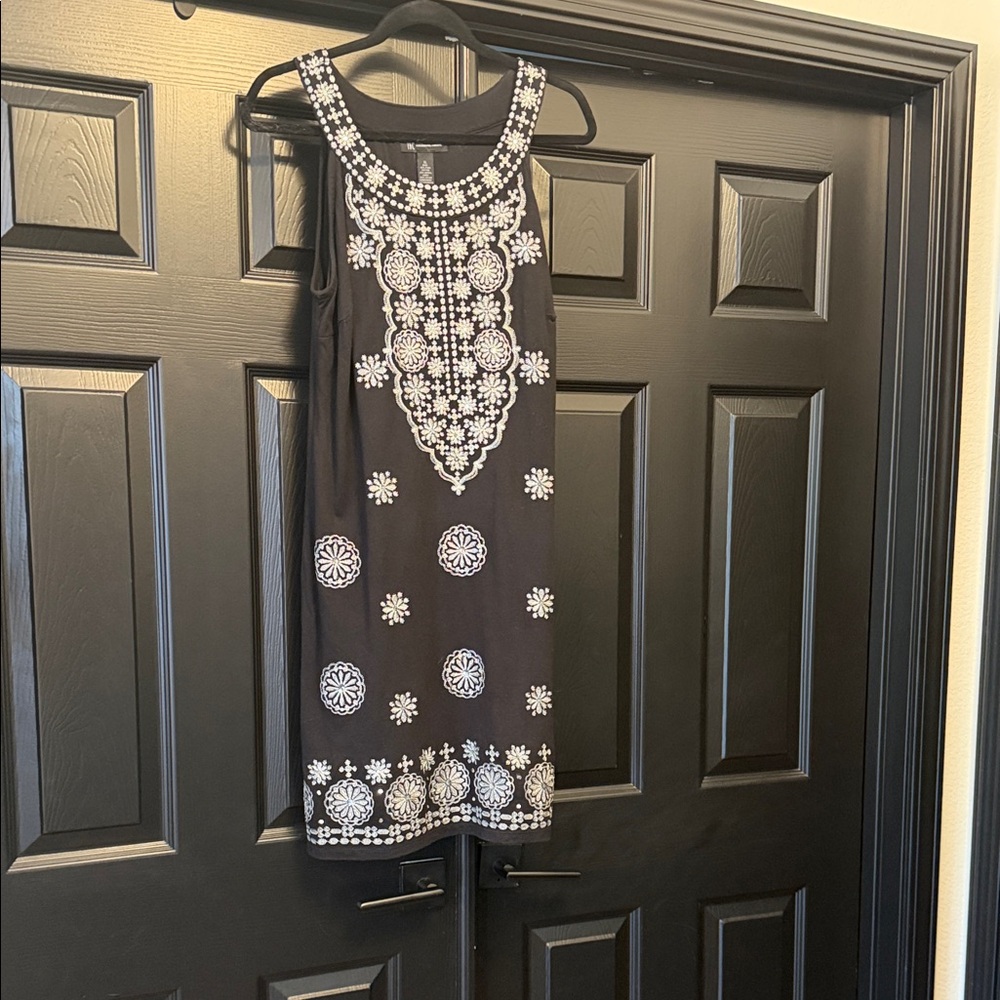 INC International Concepts Black Dress with White Embroidery